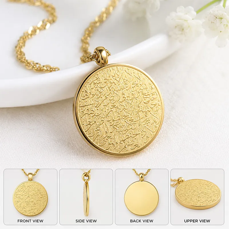 STAINLESS STEEL ROUND HOLY WORD PENDANT NECKLACE