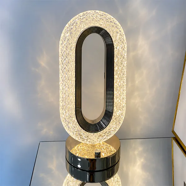 Oval Shape Rechargeable Crystal Night Touch Lamp (Both AC/DC)