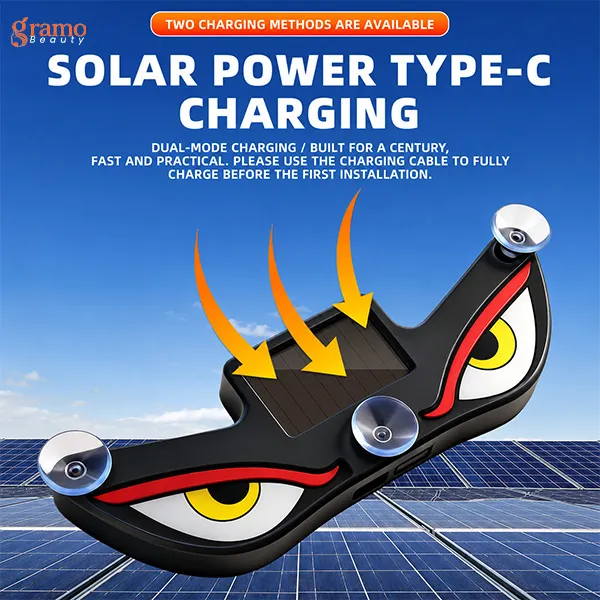 1PCS Solar Power Devil’s Eye Car Window Ambient Light With Suction Cup USB-C Rechargeable Eye Shaped Flashing Warning Lamp