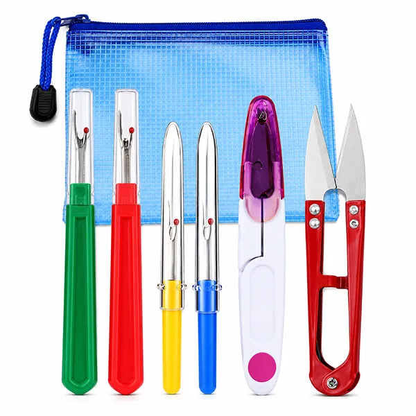 4 Pcs Sewing Seam Ripper Kit Thread Seam Remover Stitch Unpicker Thread Cutter Tool with Trimming Scissor, Random colour