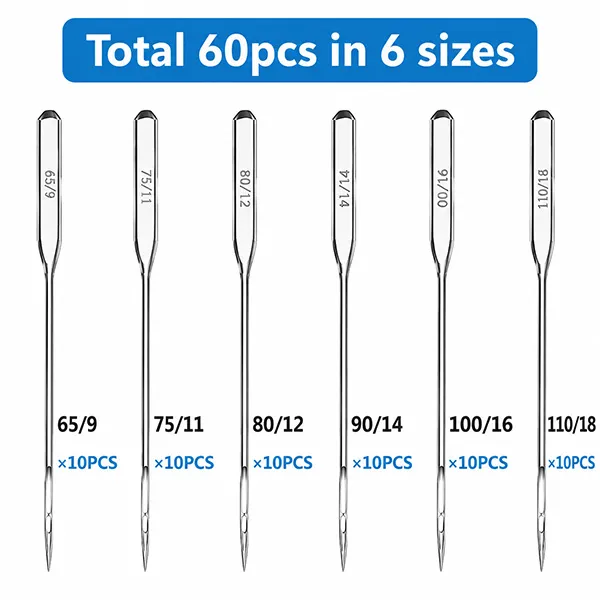 Sewing Machine Needles, 60Pcs Universal Ballpoint Sewing Machine Needles Sewing Machine Accessories for Denim Jeans