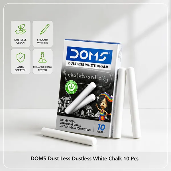 DOMS Non Toxic Dustless White Chalk 10 Pcs