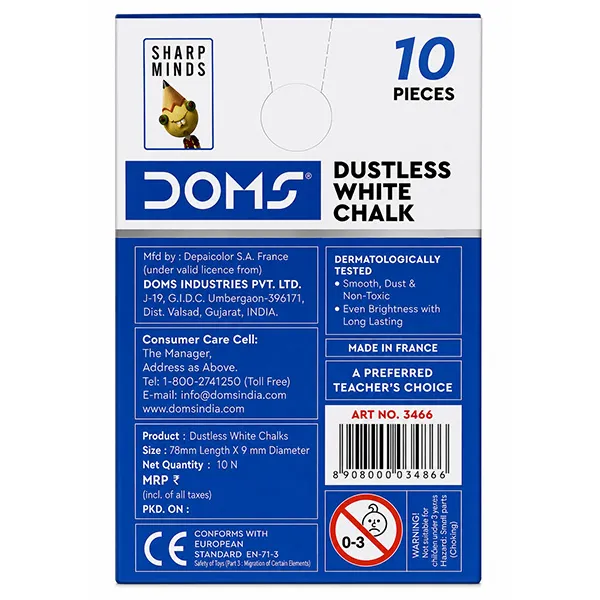 DOMS Non Toxic Dustless White Chalk 10 Pcs