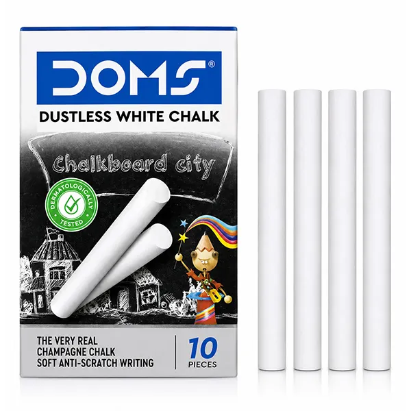 DOMS Non Toxic Dustless White Chalk 10 Pcs