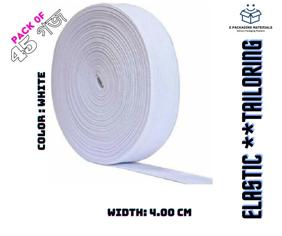 4.00 cm Wide, 45 Yard Long, Woven Elastic Heavy Stretch High Elasticity Best for Tailoring/Sewing, Fashion Designing, Boutique, Stitching, Color: White (45 Yard)